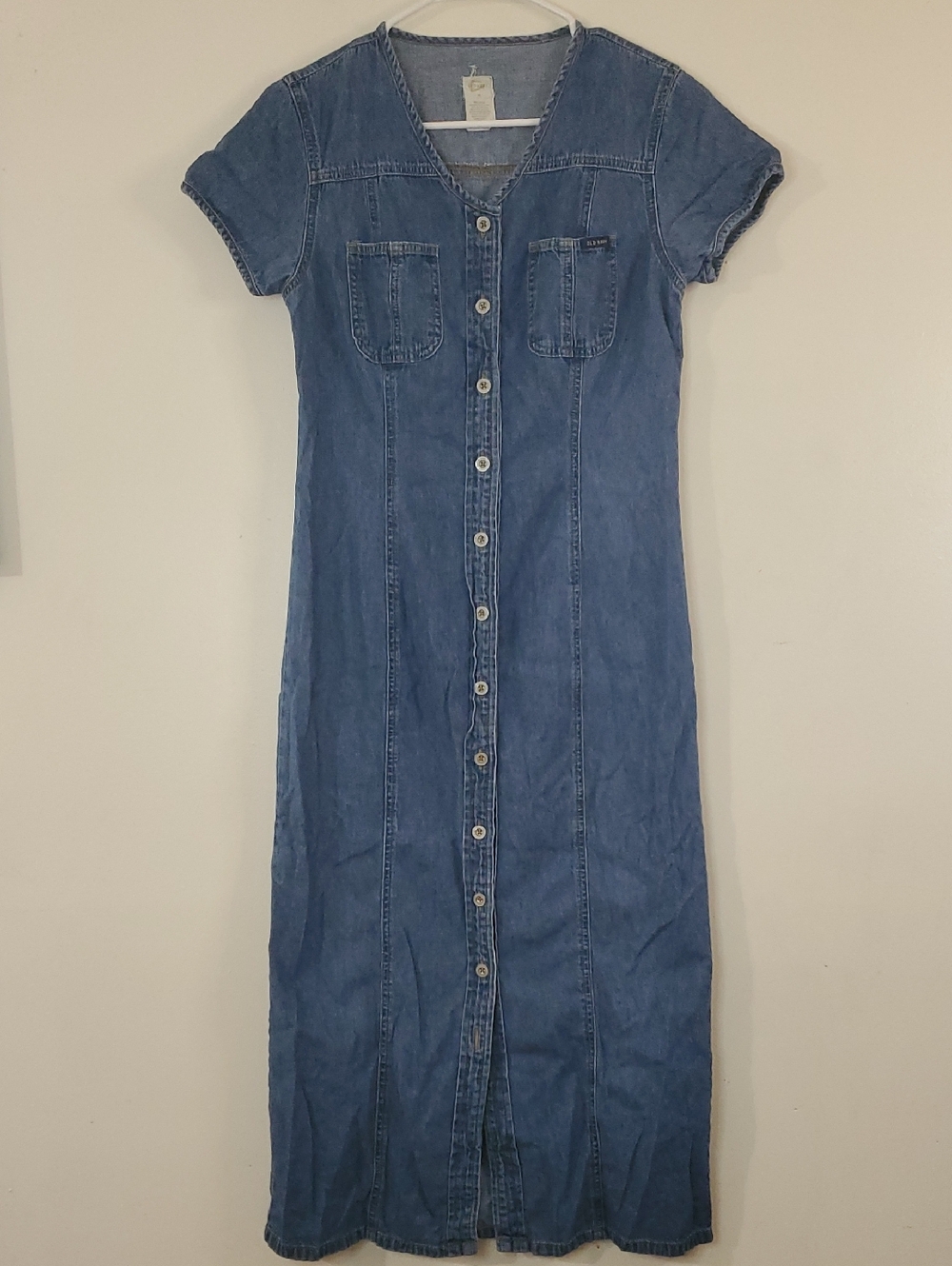 Vintage Old Navy Button-Front Denim Midi Maxi Dress in Medium Blue Size 6 Y2K